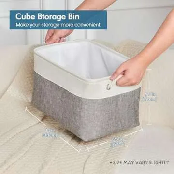 HOdo Home Fabric Storage Bin with Hard Bottom Base and 2 Bold Handles, Collapsible Large Canvas Stor...