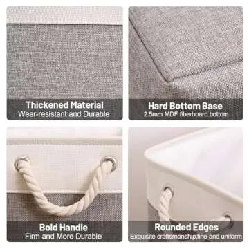 HOdo Home Fabric Storage Bin with Hard Bottom Base and 2 Bold Handles, Collapsible Large Canvas Storage Baskets for Organizing Shelf Nursery Home Closet (Grey&White, 15L×11W×9.5H - 3Pack)