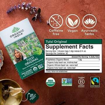 Organic India Tulsi Tea - Herbal Calming Blend, Caffeine-Free