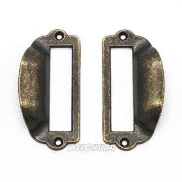 WEICHUAN 16PCS Zinc Alloy 1-5/8" x 3-1/4" Antique Bronze Apothecary Card Catalog Drawer Pulls with Label Holders
