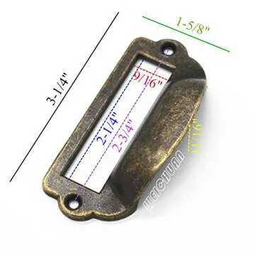 WEICHUAN 16PCS Zinc Alloy 1-5/8" x 3-1/4" Antique Bronze Apothecary Card Catalog Drawer Pulls with Label Holders