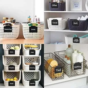 10 PCS Basket Labels Clip, PVC Kitchen Black Clip Label Holder Basket Bin Labels Clip with a Clear Protective Cover and a Pen for Pantry Organization and Storage Basket Label Holder(Gift 1x Mark Pen)