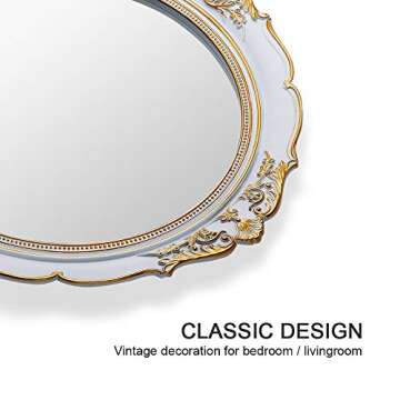 OMIRO Decorative Wall Mirror, Vintage Hanging Mirrors for Bedroom Living-Room Dresser Decor, Oval Antique White 13" W x 15" L