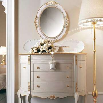 OMIRO Decorative Wall Mirror, Vintage Hanging Mirrors for Bedroom Living-Room Dresser Decor, Oval Antique White 13" W x 15" L