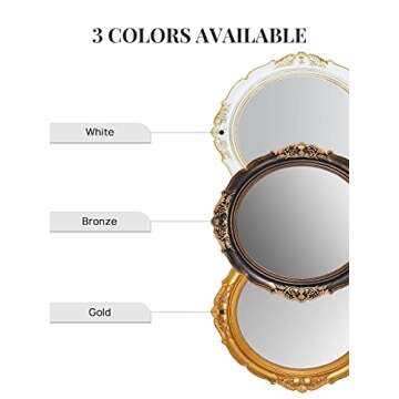 OMIRO Decorative Wall Mirror, Vintage Hanging Mirrors for Bedroom Living-Room Dresser Decor, Oval Antique White 13" W x 15" L