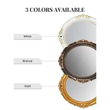 OMIRO Decorative Wall Mirror, Vintage Hanging Mirrors for Bedroom Living-Room Dresser Decor, Oval Antique White 13" W x 15" L