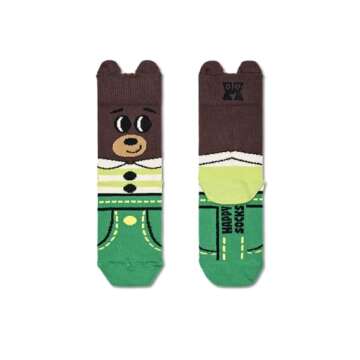 Happy Socks 3-Pack Animal Printed Crew Socks for Kids - Made with Organic Sustainable Cotton - Funny Cat and Dog Socks in a Gift Box - Size 7-9 Years