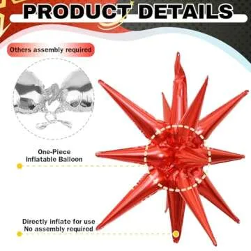 HILAVO 6PCS Black Red Star Balloons, 22Inch Large Explosion Star Balloon Foil Balloons Spike Balloons Star Cone Balloons for Birthday Anniversary New Year Halloween Vampire Casino Party Decorations
