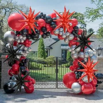 HILAVO 6PCS Black Red Star Balloons, 22Inch Large Explosion Star Balloon Foil Balloons Spike Balloons Star Cone Balloons for Birthday Anniversary New Year Halloween Vampire Casino Party Decorations