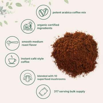 Organic Instant 10 in 1 Mushroom Coffee Powder, 28 Ounce (317 Servings) | Weight & Immune Support | Premium Arabica Coffee with Lion’s Mane, Chaga, Reishi,& More