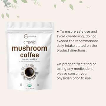 Organic Instant 10 in 1 Mushroom Coffee Powder, 28 Ounce (317 Servings) | Weight & Immune Support | Premium Arabica Coffee with Lion’s Mane, Chaga, Reishi,& More