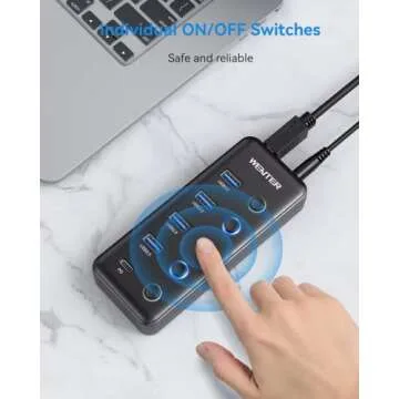 Powered USB 3.0 Hub, Wenter 5-Port USB Hub Splitter (4 Faster Data Transfer Ports+ 1 Type-C Charging Ports) with Individual LED On/Off Switches, USB Hub 3.0 Powered with Power Adapter for Mac, PC