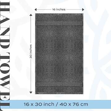 White Classic Luxury Hand Towels for Bathroom-Hotel-Spa-Kitchen-Set - Circlet Egyptian Cotton - 16x30 Inches - Set of 6 (Dark Gray)