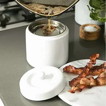 RSVP International Stoneware Grease Keeper, 6 Cup, White