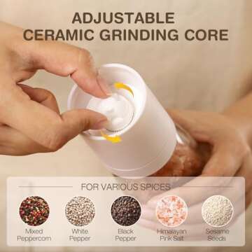 VUCCHINI Salt and Black Pepper Grinder Set - Bamboo Lid and Wood Stand Refillable Sea Salt Grinder Shaker Mills (black and white)