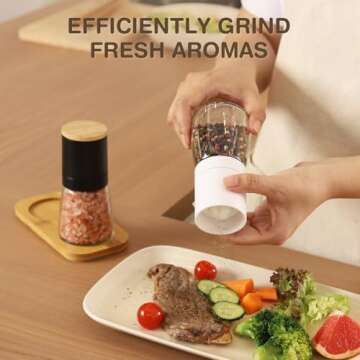 VUCCHINI Salt and Black Pepper Grinder Set - Bamboo Lid and Wood Stand Refillable Sea Salt Grinder Shaker Mills (black and white)