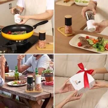 VUCCHINI Salt and Black Pepper Grinder Set - Bamboo Lid and Wood Stand Refillable Sea Salt Grinder Shaker Mills (black and white)