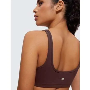 CRZ YOGA Butterluxe Mini Bra for Women - Scoop Neck Low Impact Wireless Sports Yoga Padded Workout Cami Taupe Large