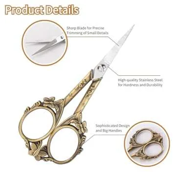 Vintage Scissors, Stainless Steel Scissors Small Sewing Scissors Crochet Scissors for Needlework Craft Art Work Manual Handicraft DIY Tool with PU Leather Sheath (Vintage color)