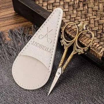 Vintage Scissors, Stainless Steel Scissors Small Sewing Scissors Crochet Scissors for Needlework Craft Art Work Manual Handicraft DIY Tool with PU Leather Sheath (Vintage color)