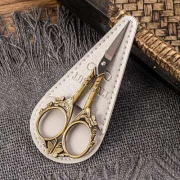 Vintage Scissors, Stainless Steel Scissors Small Sewing Scissors Crochet Scissors for Needlework Craft Art Work Manual Handicraft DIY Tool with PU Leather Sheath (Vintage color)