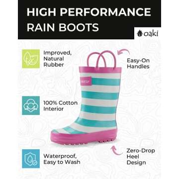 OAKI Toddler Rain Boots - Perfect Kids Rain Boots for Any Weather - Durable Rubber Baby Rain Boots K...