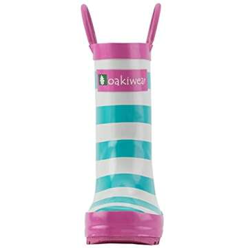 OAKI Toddler Rain Boots - Perfect Kids Rain Boots for Any Weather - Durable Rubber Baby Rain Boots Keep Little Feet Dry, Lightweight Waterproof, Mint, White & Pink Stripes, 10T Toddler