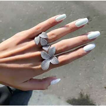 Rhinestone Butterfly Wrap Ring Open Statement Rings Sparkling Crystal Cubic Zirconia Leaf Engagement Promise Wedding Ring Expandable Finger Band Dainty Jewelry Gifts for Women Girls