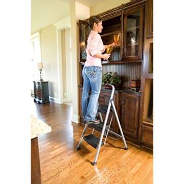 Rubbermaid 3-Step Steel Ladder,Folding Step Stool with Hand Grip and Non-Slip Feet, Silver, Tested to ANSI US Safety Standards, No Assembly Required
