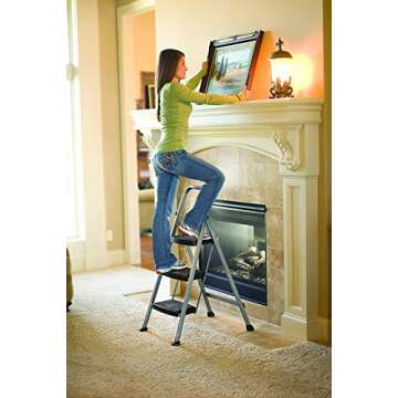 Rubbermaid 3-Step Steel Ladder,Folding Step Stool with Hand Grip and Non-Slip Feet, Silver, Tested to ANSI US Safety Standards, No Assembly Required