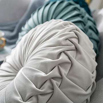 Ingzy 13.7" Velvet Pleated Round Throw Pillow by Pumpkin Couch Cushion Floor Pillow for Home Sofa Chair Bed Room Car Decoration(Deep Blue)