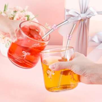 Skylety Pink Bow Icon Juice Glass Set - Fashionable Drinkware