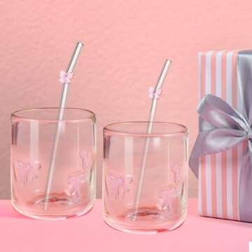 Skylety Pink Bow Icon Juice Glass Set - Fashionable Drinkware