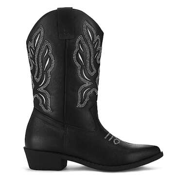 mysoft Women's Western Cowboy Boots Embroidered Mid-Calf Pointed Toe Cowgirl Boot, Available for Reg...