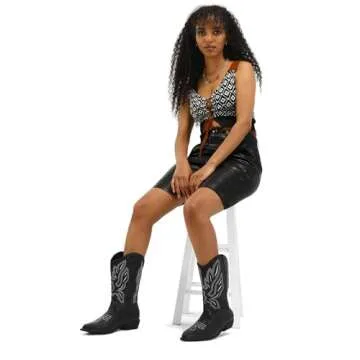 mysoft Women's Western Cowboy Boots Embroidered Mid-Calf Pointed Toe Cowgirl Boot, Available for Regular and Wide Calf