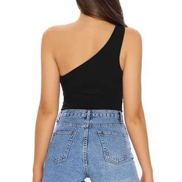 MANGOPOP Stylish One Shoulder Off Shoulder Bodysuit Tops
