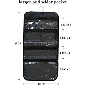 Wodison Foldable Clear Hanging Travel Toiletry Bag Cosmetic Organizer Storage (Black)
