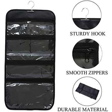 Wodison Foldable Clear Hanging Travel Toiletry Bag Cosmetic Organizer Storage (Black)