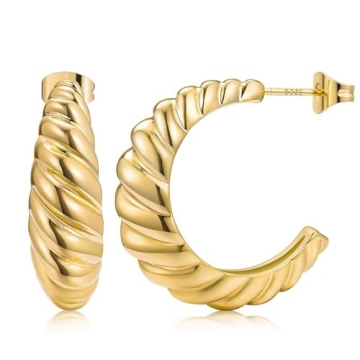 14K Gold Plated Croissant Hoop Earrings - Stylish & Elegant
