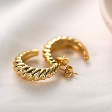 14K Gold Plated Croissant Hoop Earrings Elegant Style