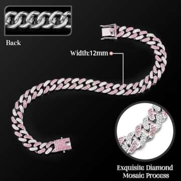 LEIFIDE Dog Chain Collar Diamond Link Puppy Collar 12 mm Wide Dog Necklace Metal Cat Chain Pet Cryst...