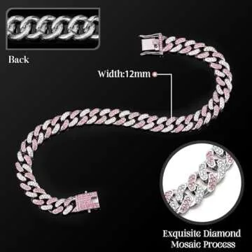 LEIFIDE Dog Chain Collar Diamond Link Puppy Collar 12 mm Wide Dog Necklace Metal Cat Chain Pet Cryst...