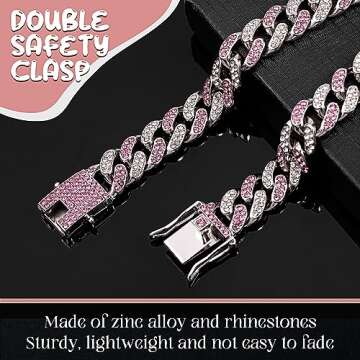 LEIFIDE Dog Chain Collar Diamond Link Puppy Collar 12 mm Wide Dog Necklace Metal Cat Chain Pet Crystal Necklace Jewelry Accessories for Small Medium Large Pet(12 Inch,Silver, Pink White)