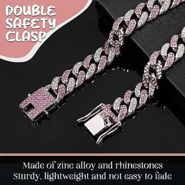 LEIFIDE Dog Chain Collar Diamond Link Puppy Collar 12 mm Wide Dog Necklace Metal Cat Chain Pet Crystal Necklace Jewelry Accessories for Small Medium Large Pet(12 Inch,Silver, Pink White)