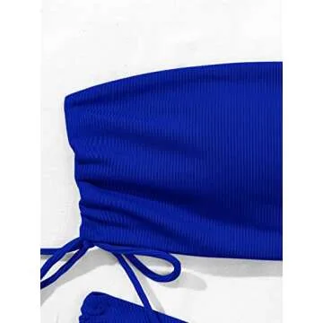 MakeMeChic Women's 2 Piece Bandeau Swimsuits Tie Side Ribbed Bikini Set Tankini Royal Blue S