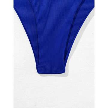 MakeMeChic Women's 2 Piece Bandeau Swimsuits Tie Side Ribbed Bikini Set Tankini Royal Blue S