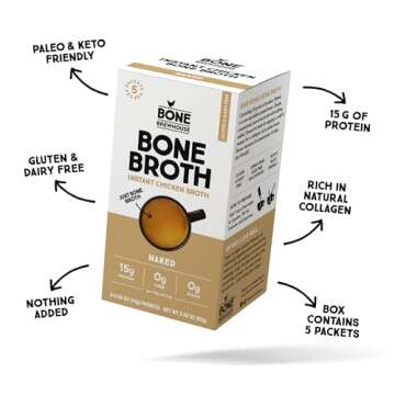 Bone Brewhouse - Unflavored Chicken Bone Broth Protein Powder - Keto & Paleo Friendly - Instant Soup Broth - 15g Protein - Natural Collagen, Gluten-Free & Dairy Free - 5 Servings