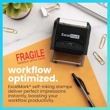 ExcelMark Fragile Handle with Care Stamp - Red Ink