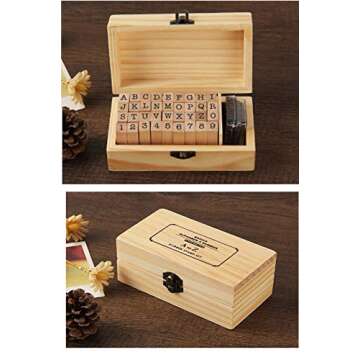 Pack of 36 Pcs Small Wooden Rubber Stamps 0.2 Inch of Letter and Number for DIY Craft Card and Photo Album (B)