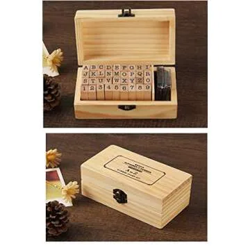 Pack of 36 Pcs Small Wooden Rubber Stamps 0.2 Inch of Letter and Number for DIY Craft Card and Photo Album (B)